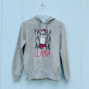 Gray Festive Llama Drawstring Hoodie